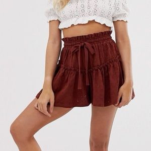 NWT ASOS Broderie Flippy Skort in Brown